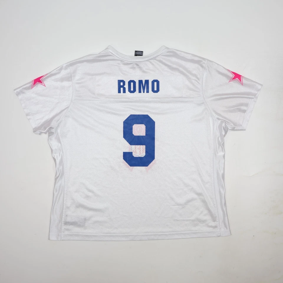 Camiseta Reebok Dallas Cowboys Rosa #9 Tony Romo Feminina 4XL Futebol NFL Branca - Imagem 2 de 4