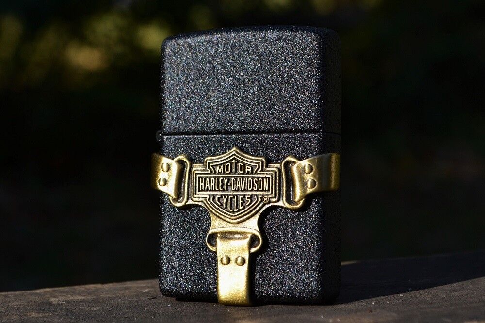  Zippo  Lighter  Harley  Davidson  Brass Bootstrap Black 