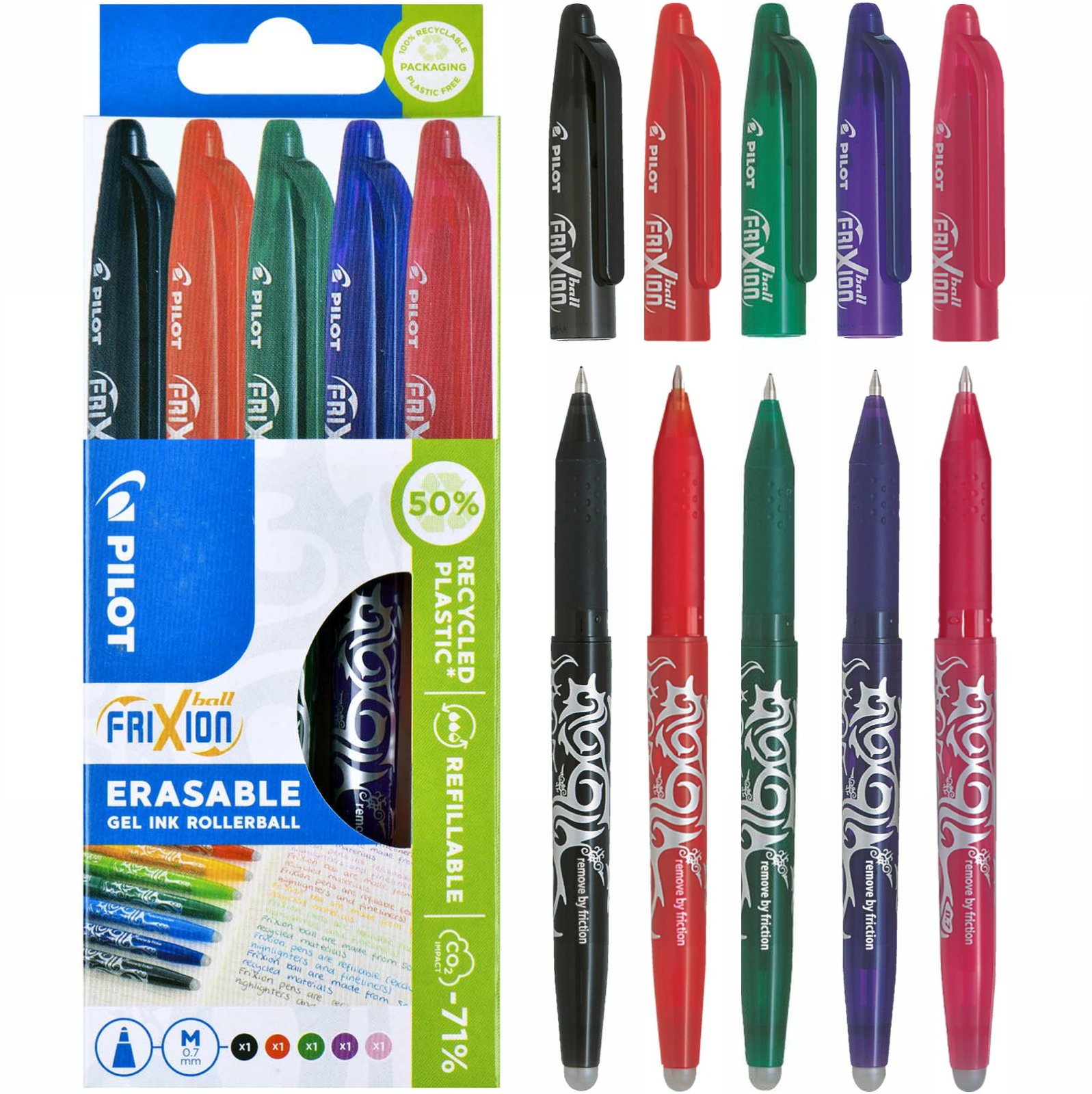 Pilot Frixion Erasable Rollerball Pen Erasable Ink Wallet of 5 Assorted Colours