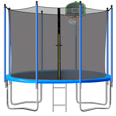 KIDS OUTDOOR TRAMPOLINE 10 Ft with Basketball Hoop and Enclosure Net & Ladder,