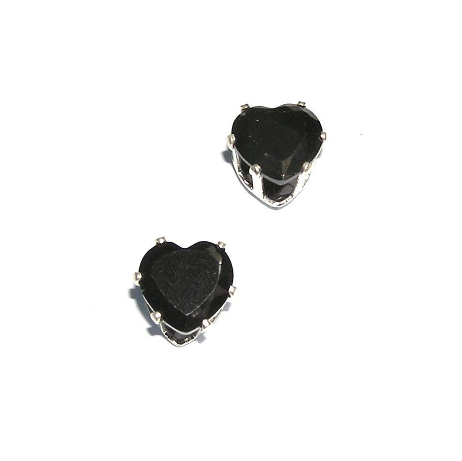 Black Heart CZ Stud Earrings 8mm Silver Plated Cubic Zirconia-image