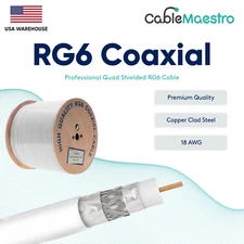 Outdoor 18AWG RG6 Coaxial Cable Direct Burial Quad Shield Wire Satellite White
