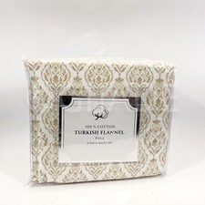 Turkish Full Bed Sheet Set - 4 Piece100 Cotton Flannel, Beige White New