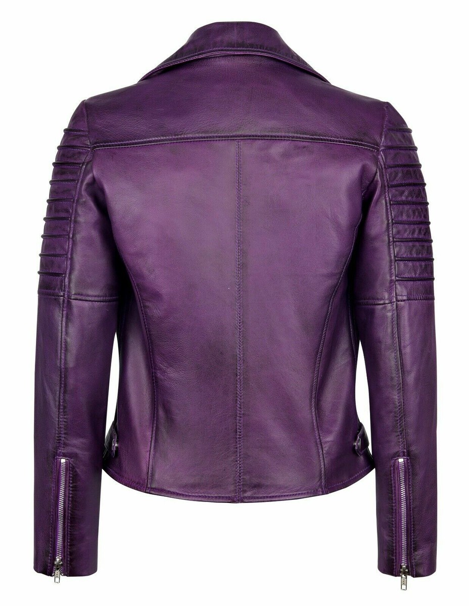 Women's Motorcycle Biker 100% Real Leather Jacket Lambskin Leather