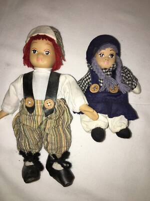 Vintage Porcelain Handpainted Face Cloth Body Dolls 7