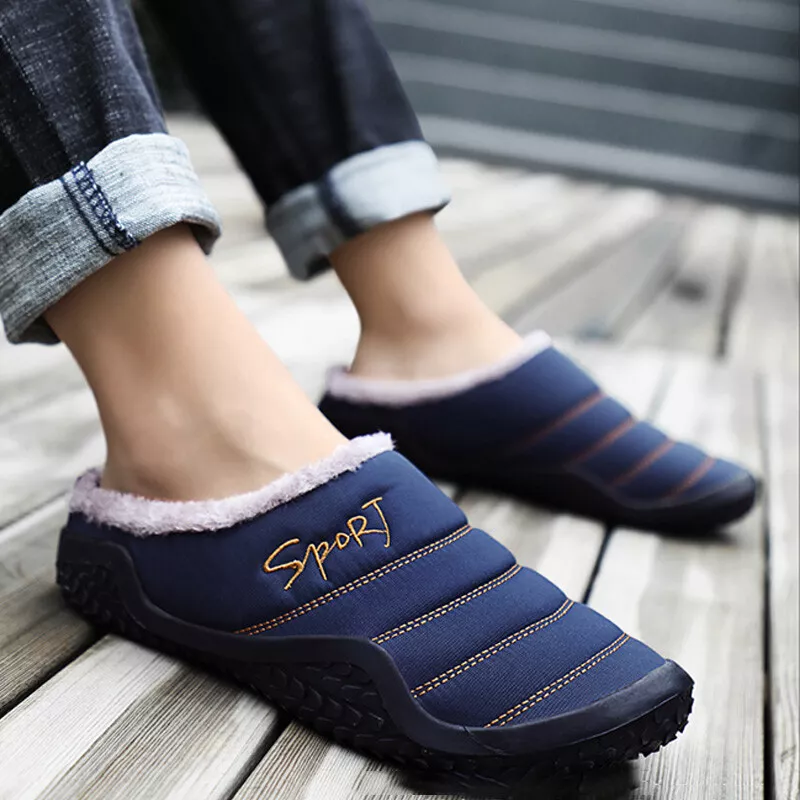 Mens Slippers Comfort Lazy Plush Lining House Slip On Shoes Indoor
