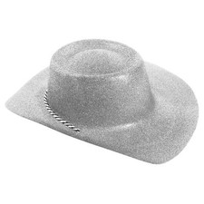 SILBER GLITZER COWBOYHUT ERWACHSENE COWGIRL WESTERN WILD WEST KOST&Uuml;M ACCESSOIRE
