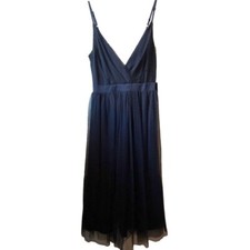 Express Navy Blue Polka Dot Tulle Full Skirt Sleeveless Midi slip Dress y2k sz 0