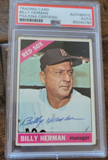 1966 TOPPS SIGNED CARD BILLY HERMAN BOSTON RED SOX CUBS DODGERS HOF # 37 PSA DNA