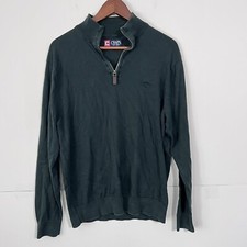 Vintage 90s Chaps Mens Sweater Size M Green 1/4 Zip Pima Cotton Embroidered Logo