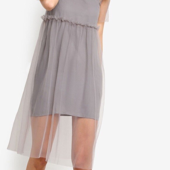 Women's TOPSHOP Midi Dress Mesh Overlay Grey Spring Summer Size 8 | eBay