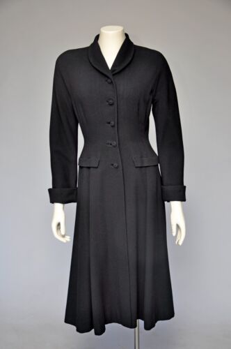 1940s Princess Coat// Black// Wool// Attached Cape// … - Gem