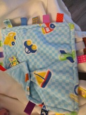 TAGGIES Baby Boy Security Blanket Transportation Sailboat Bike Plane Blue Lovey