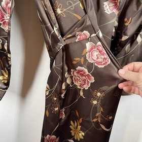 Sensara Front Tie Womens Maxi Sexy Robe Pockets Brown Floral Romantic Sz M