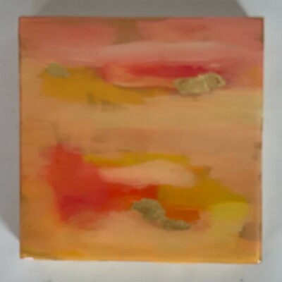 Original Abstract Art Acrylic Glossy Resin Tracy Eau Claire Pink Gold Wood 6''