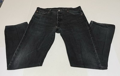 Levis 501 Jeans Men 34x32 Black Denim Faded Dark Wash Button Fly Work (Tag35x34)