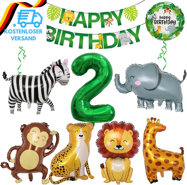 Dschungel Deko 2 Geburtstag, Dschungel Geburtstagsdeko 2 Jahr, Safari Tiere Foli-image