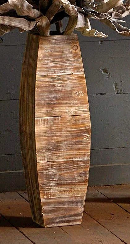 Vasos de madeira oblongos altos caiados de branco decoração rústica para casa conjunto de 2 marrom - Imagem 3 de 3