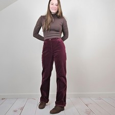 Vintage 90s Y2K Maroon Velvet Mid Rise Straight Leg Pants Womens 30" Tall