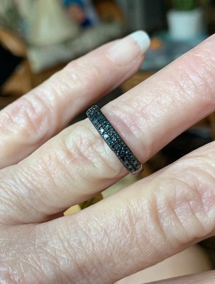 New Real Blue Diamonds & Sterling 925 Ring-Size 6