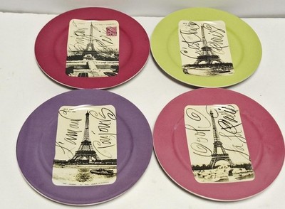 Rosanna Salad Plates  Paris A La Mode  France Eiffel Tower Set Of 4 Plates - New