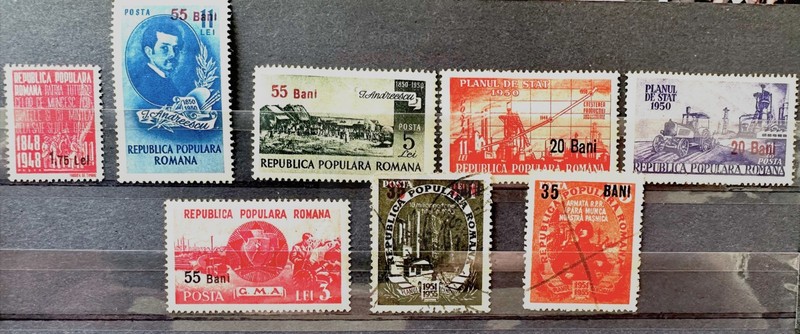 Romania 1952 Surcharge Sc. 820A, 827A, B,C,D 845, MNH, OG +Sc. 860, 862 Used,XF 