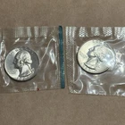 1964-P&D UNCIRCULATED 90% SILVER WASHINGTON QUARTERS IN MINT CELLO (2 COINS)