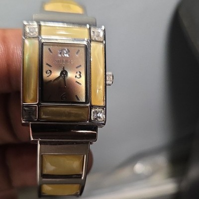 Studio Women's Quartz Rectangular Analog Wristwatch Yellow Silver