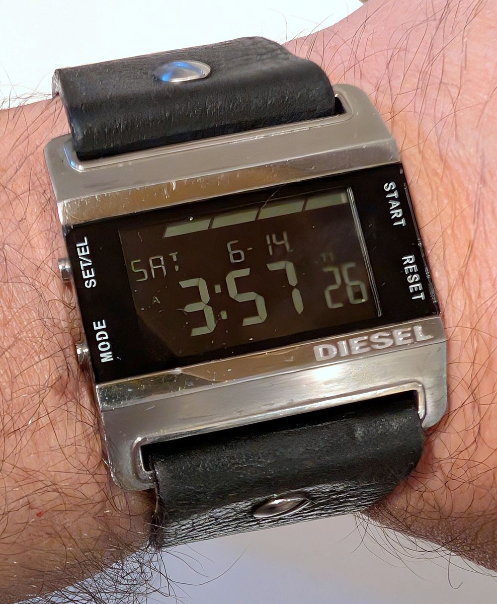 Diesel DZ-7081 Digital Watch Men 40mm Silver Tone Black Leather