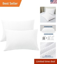 Waffle Weave Pillowcases Queen Size 2 Pack, 100 Egyptian Cotton 600 Thread C...