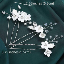 Silver Flower Bride Wedding Hair Pins Leaf Bridal Headpiece Pearl Rhinestone ...