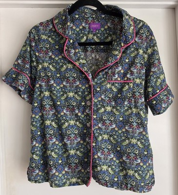 Liberty Women's Blouse M Floral Blue Cotton Short Sleeve Gorgeous Fabric