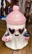 Ghost with Pumpkin Coffee Cup and Pink Hat Viral Halloween Ceramic Iridescence