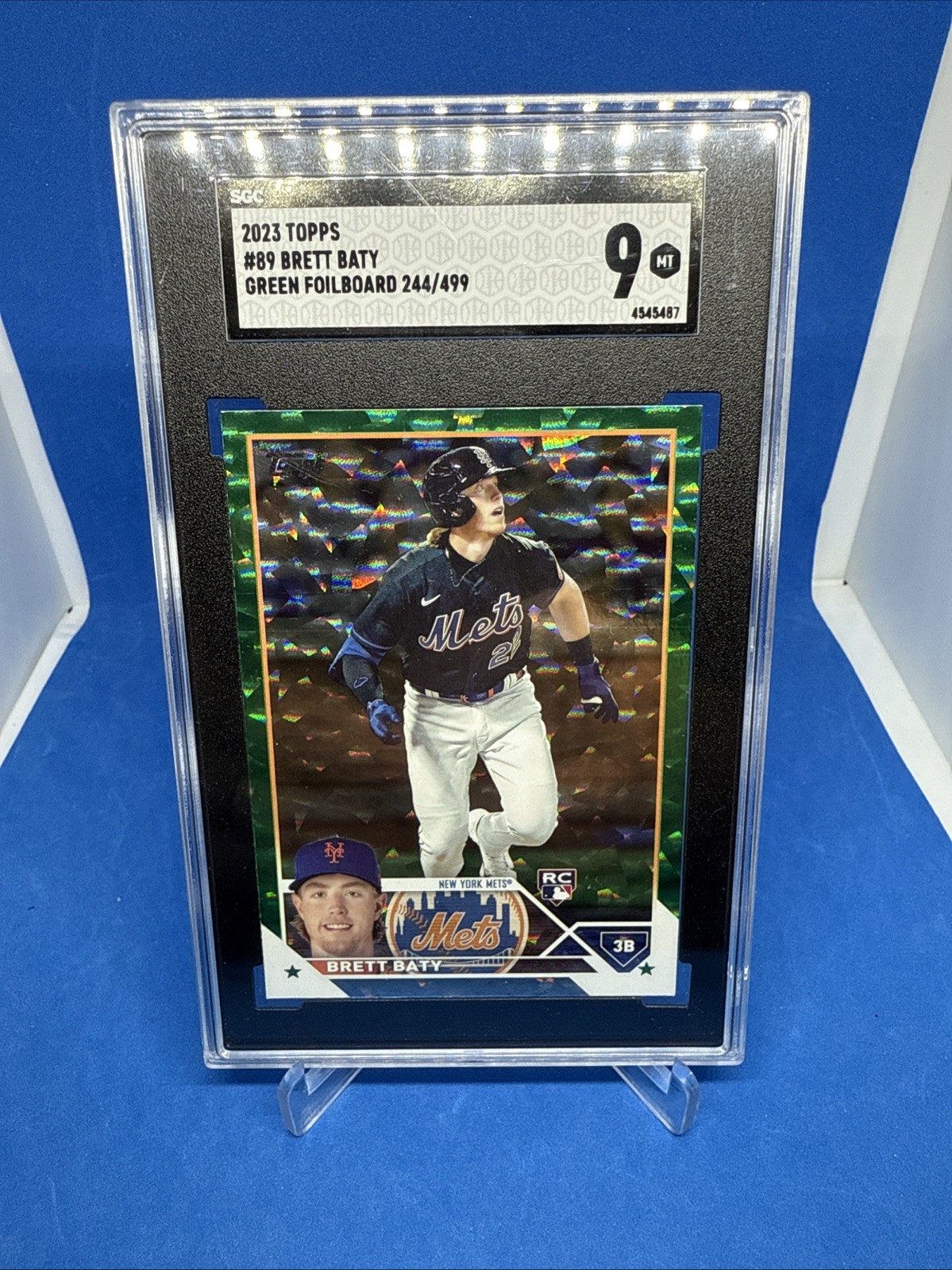 2023 Topps Brett Baty Green Foilboard /499 SGC 9 Rookie Mets #89 RC