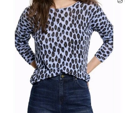 NWT Nic + Zoe Pebble Blues Knit Leopard Print Sweater Top Size Large reg $158