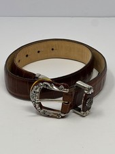 Vintage 1996 Brighton Womens M Brown Embossed Alligator Belt Silver Buckle U9