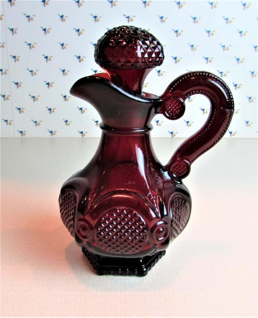 Avon Cape Cod Ruby Red  Cruet with Salt and Pepper Shakers