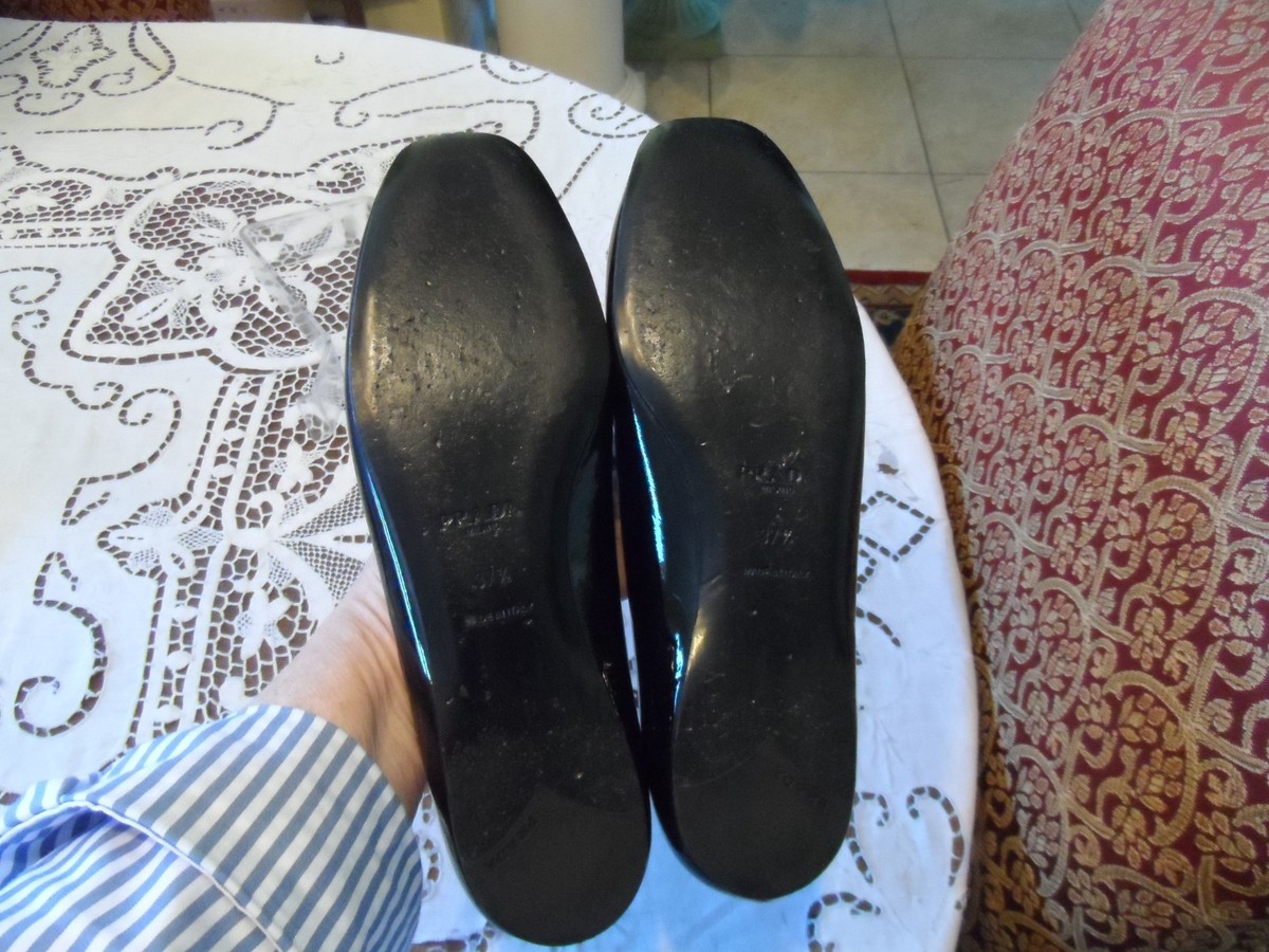 Prada Black Patent Leather Ballet Flats w/AnimalPrint Pony Hair