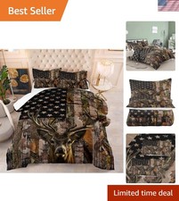 Deer Comforter Set Twin Size - American Flag Camo Bedding