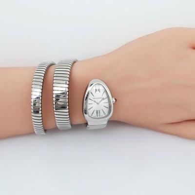 Bvlgari 101911 Serpenti Tubogas 35mm Steel Silver Guilloche Dial