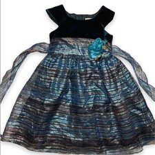 JENNY  Me Teal Striped Organza Holiday Dress Girls 6X