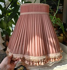 Vintage Lampshade Pink Chiffon Pleated Tasselled Floor Lamp 40s Cottage 53 Cm