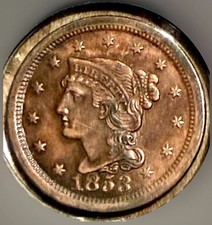 1853 Mint Braided Hair Large Cent Coin 1c