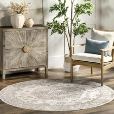 Beige Medallion Round Area Rug 6'