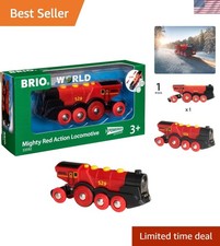 World Mighty Red Action Locomotive - Battery-operated Toy Train for Wooden Tr...