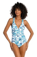 La Blanca Women's Multi Strap Cross Back One Piece Swimsuit, Emerald Sun Size 10