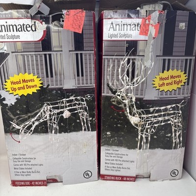 Everstar Holiday Time Animated Lighted Deer Set 48 Inch Buck 42 Inch Feeding Doe