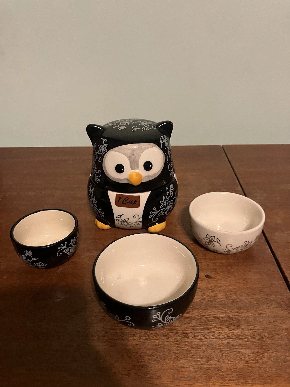 Pre-Owned 5-Piece Temptations Old World Owl Ceramic Measuring Cup Set