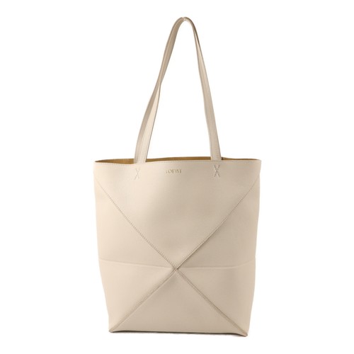 LOEWE Puzzle Fold Tote Medium Tote Bag Calfskin Leather Cream