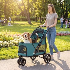 3 Wheel Pet Stroller, Dog Stroller w/ Easy One-Click Quick Fold, Dark Green